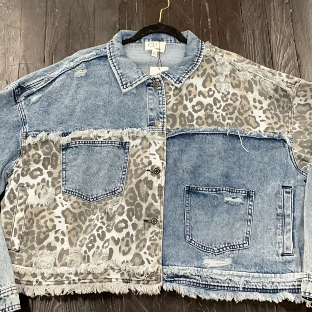 Washed denim leopard jacket - Picture 2 of 4